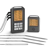 Burnhard Funk Grillthermometer, Digital Braten-Thermometer für Grill & Backofen, 4 Temperaturfühler, Timer, BBQ Thermometer, Grillzubehör für Fleisch & Fisch + Gratis Rezept (PDF)