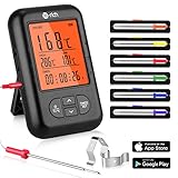 Te-Rich Bratenthermometer Bluetooth Grill Thermometer Digital Funk Küchenthermometer Wireless Küchenwecker Fleischthermometer für BBQ, Garraum, Smoker, Steak, Unterstützt IOS, Android, 6 Sonden